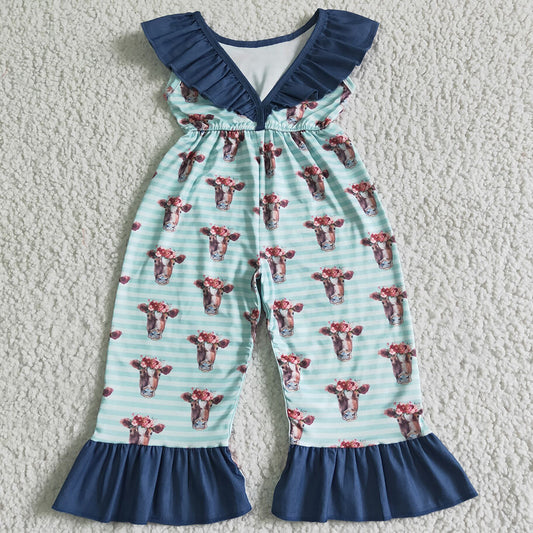 Western Style Girls Jumpsuit Suspenders Baby Girl Rompers Cow Print Toddler Girls Jumpsuit SR0006