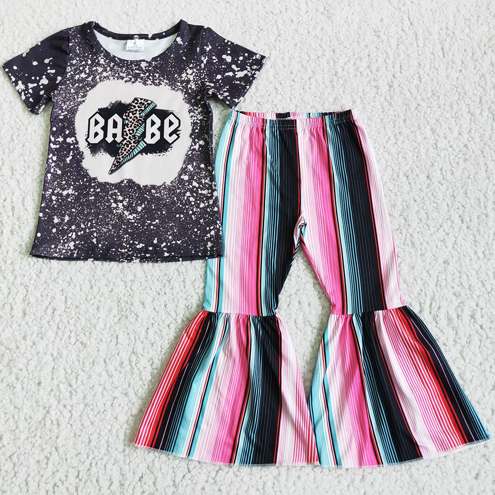 New Fashion Kids Designer Clothes Girls Bell Bottom Pants Sets Boutique Girls Clothing Spring Babe Toddler Girls Clothes Outfits D3-13