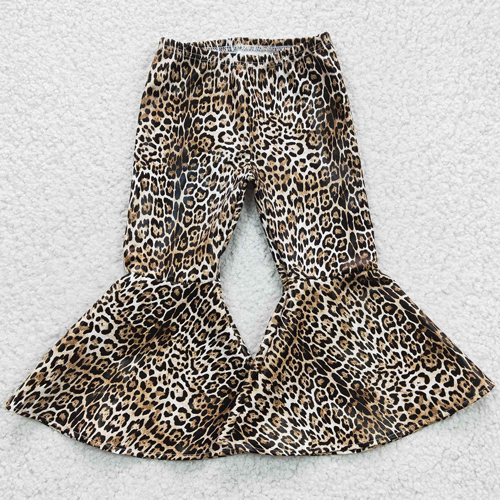 Boutique Girls Leather Pants Leopard Boutique Baby Girl Bell Bottom Pant P0050