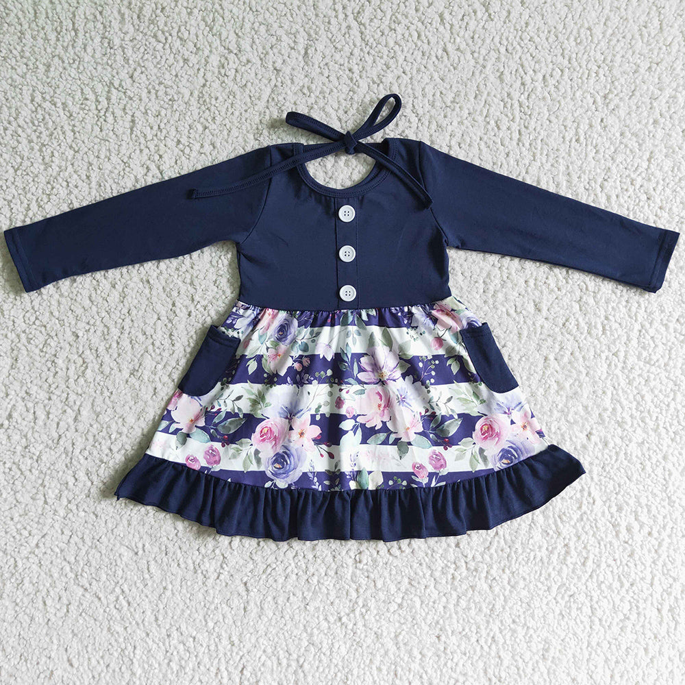 Fall Flower Print Girls Dress Long Sleeve GLD0052