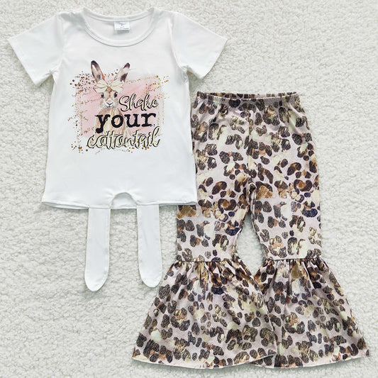 Easter Baby Girl Clothes Bunny Print Leopard Bell Bottom Outfits GSPO0354