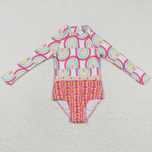 Baby Girls Swimsuit Rainbow Long Sleeve Swimsuits S0116