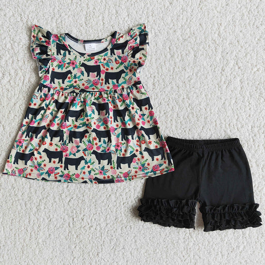 New Fashion Baby Girl Clothes Cow Print Summer Kids Clothes Little Girls Clothing Wholesale C5-1-3