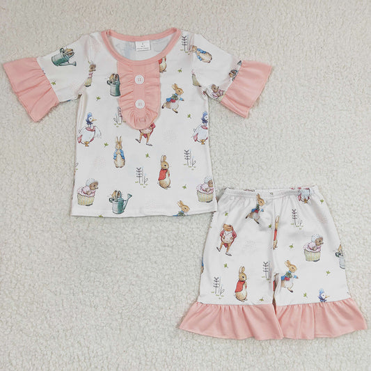 Boutique Girls Pajamas Bunny Print Cute Easter Baby Girls Sleepwear Set GSSO0155