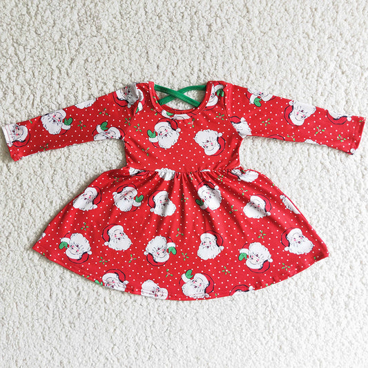 Red Baby Girls Dress Christmas Boutique Girls Twirl Dress Santa Claus Print Holiday Kids Clothing 6 C10-18