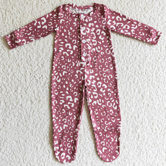 Fall Infant Baby Footie Rompers Fashion Girls Leopard Jumpsuit LR0117