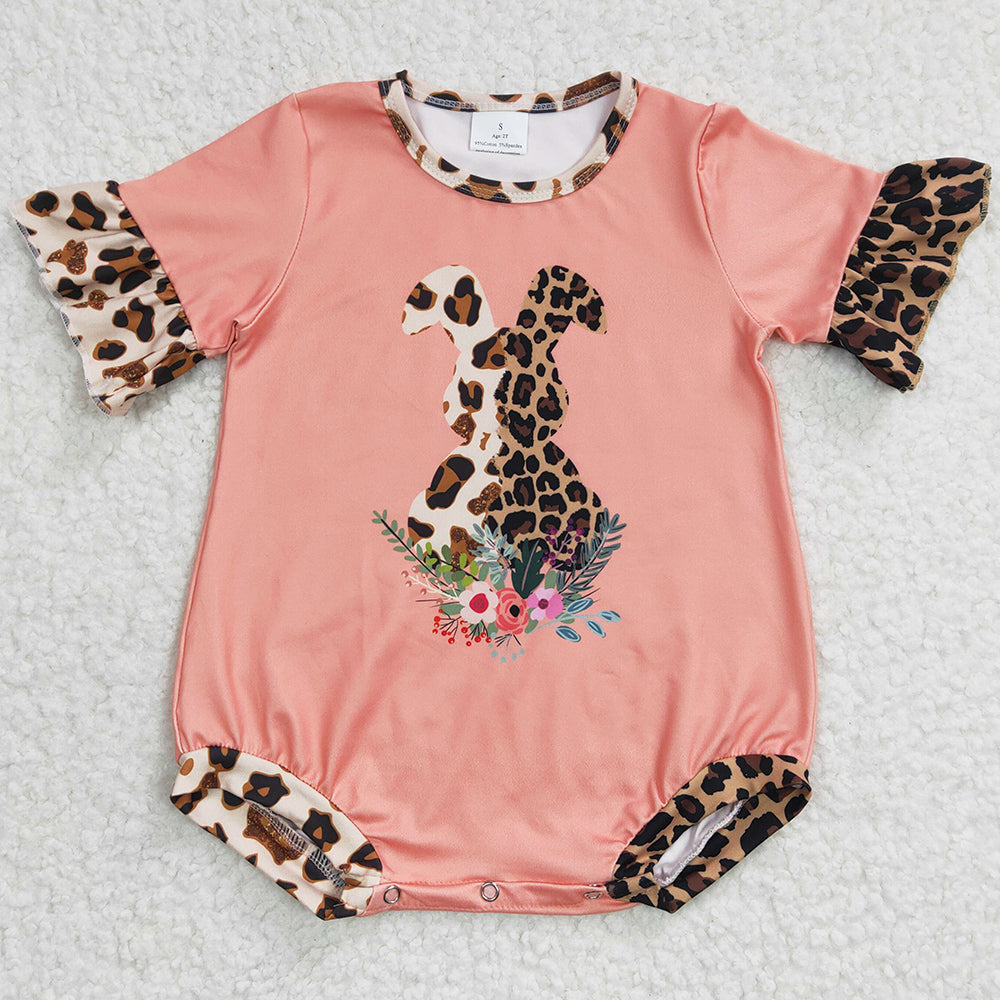 Boutique Infant Baby Romper Leopard Bunny Print Easter Girls Rompers SR0117