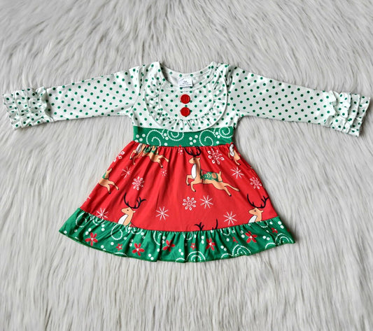 Baby Girls Dress Christmas Deer Print Cute Toddler Girls Long Sleeve Dresses 6 A26-14