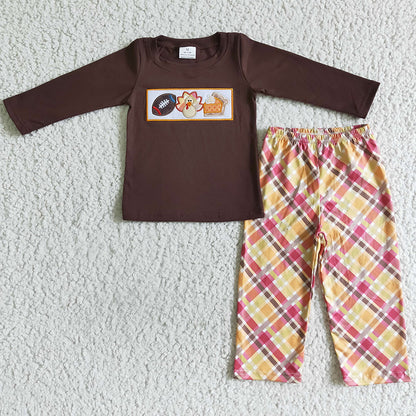 Turkey Embroidery Girls Clothing Boutique Thanksgiving Outfits GLP0035