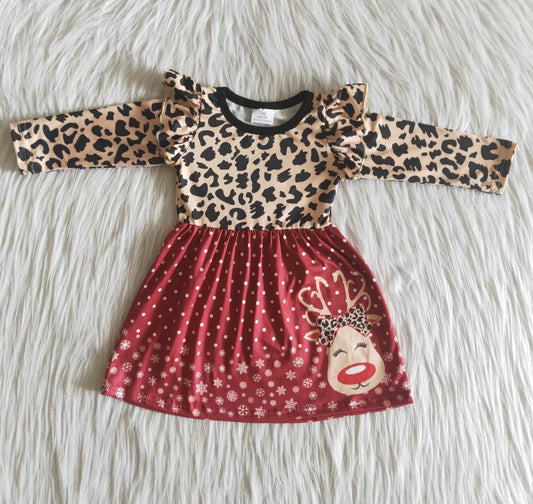 Hot Sale Baby Girls Dress Long Sleeve Boutique Christmas Toddler Girls Dress Deer Print Cute Holiday Clothing 6 A29-12