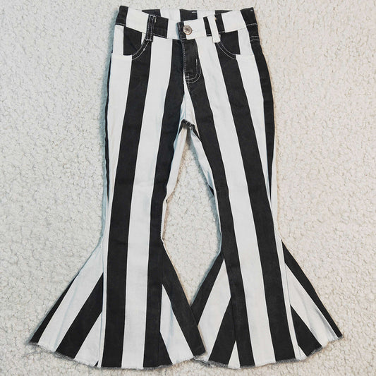 New Baby Girls Denim Pants Black White Stripe Girls Jeans Bell Pants P0046