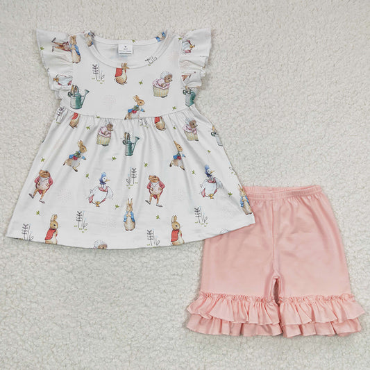 Easter Baby Girls Clothes Bunny Print Short Sleeve Icing Shorts Set GSSO0154