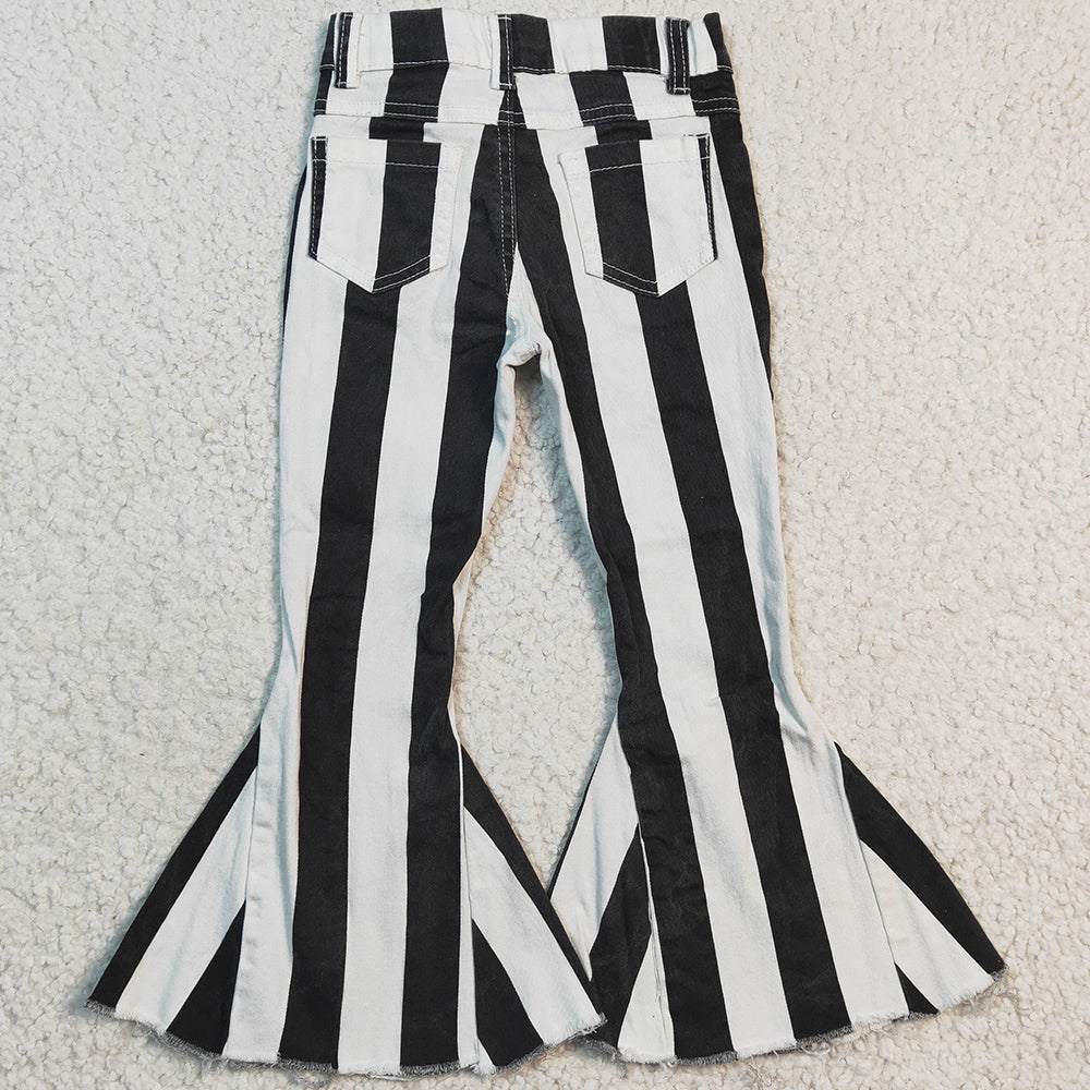 New Baby Girls Denim Pants Black White Stripe Girls Jeans Bell Pants P0046