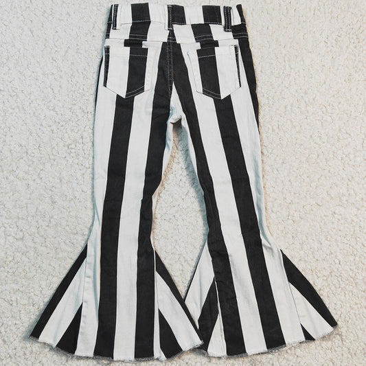 New Baby Girls Denim Pants Black White Stripe Girls Jeans Bell Pants P0046