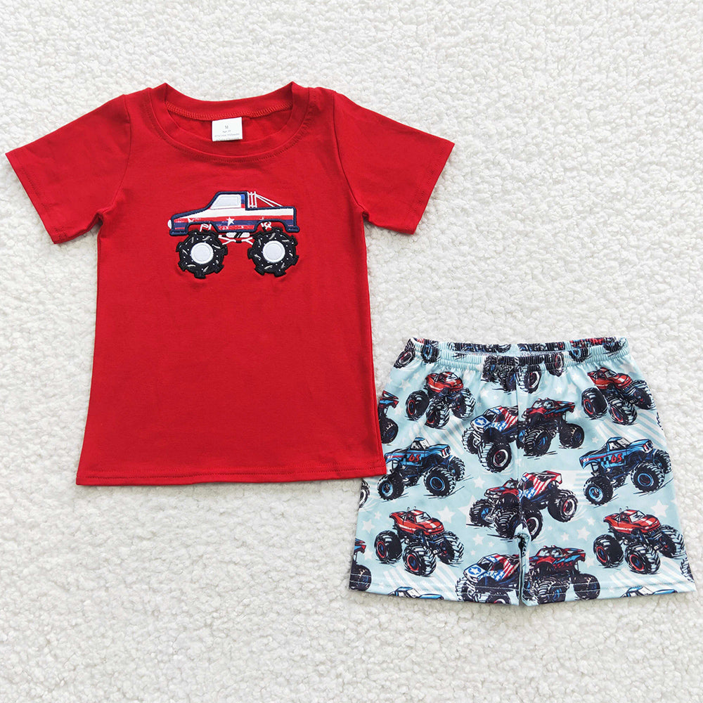 Baby Boys Clothes Embroidery Tractor July 4th Shorts Sets BSSO0185