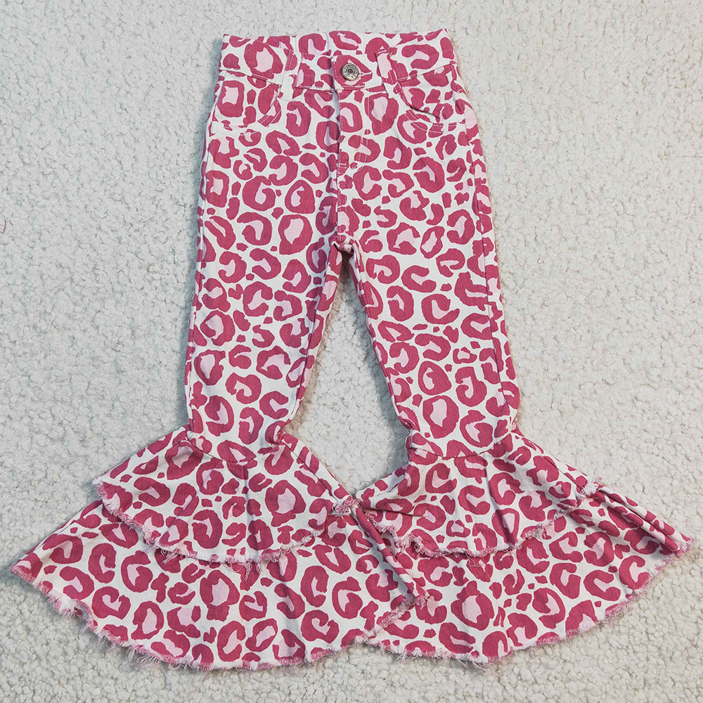 Pink Leopard Girls Denim Bell Pants Boutique Girls Jeans P0044