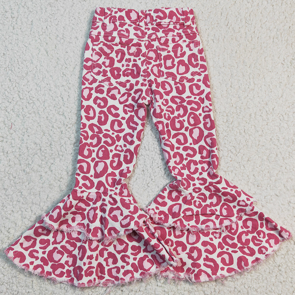 Pink Leopard Girls Denim Bell Pants Boutique Girls Jeans P0044