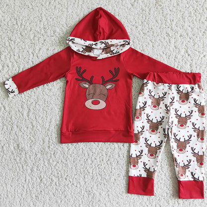 Boutique Baby Boy Clothes Hoodies Outfits Deer Print Cute Christmas Boys Clothing Matched Girls Dress 6 B1-24