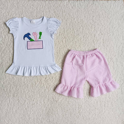 Hot Sale Toddler Girls Clothes Embroidery Toold Summer Baby Boys Clothes Kids Girls Boutique Outfits B3-1