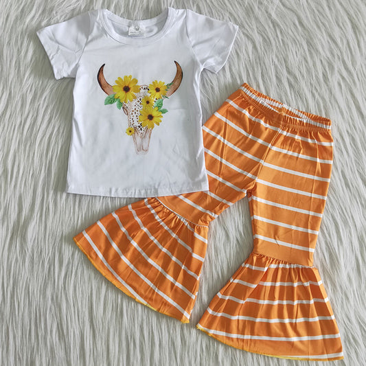 Fashion Baby Girl Clothes Bell Bottom Pants Set Cow Cute Girl Clothing A13-3