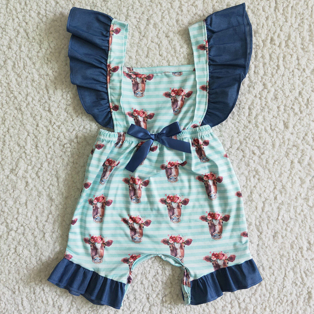 Western Style Summer Baby Girls Jumpsuit Romper Cow Print Toddler Girls Rompers SR0004