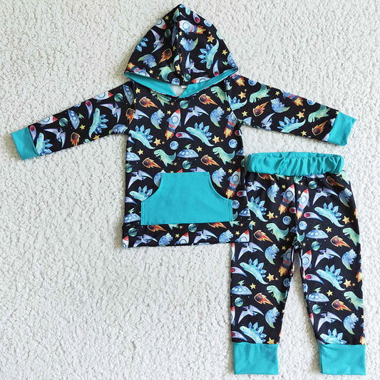 Fall Boys Clothing Dinosaur Print Hooded Top Outfits BLP0055