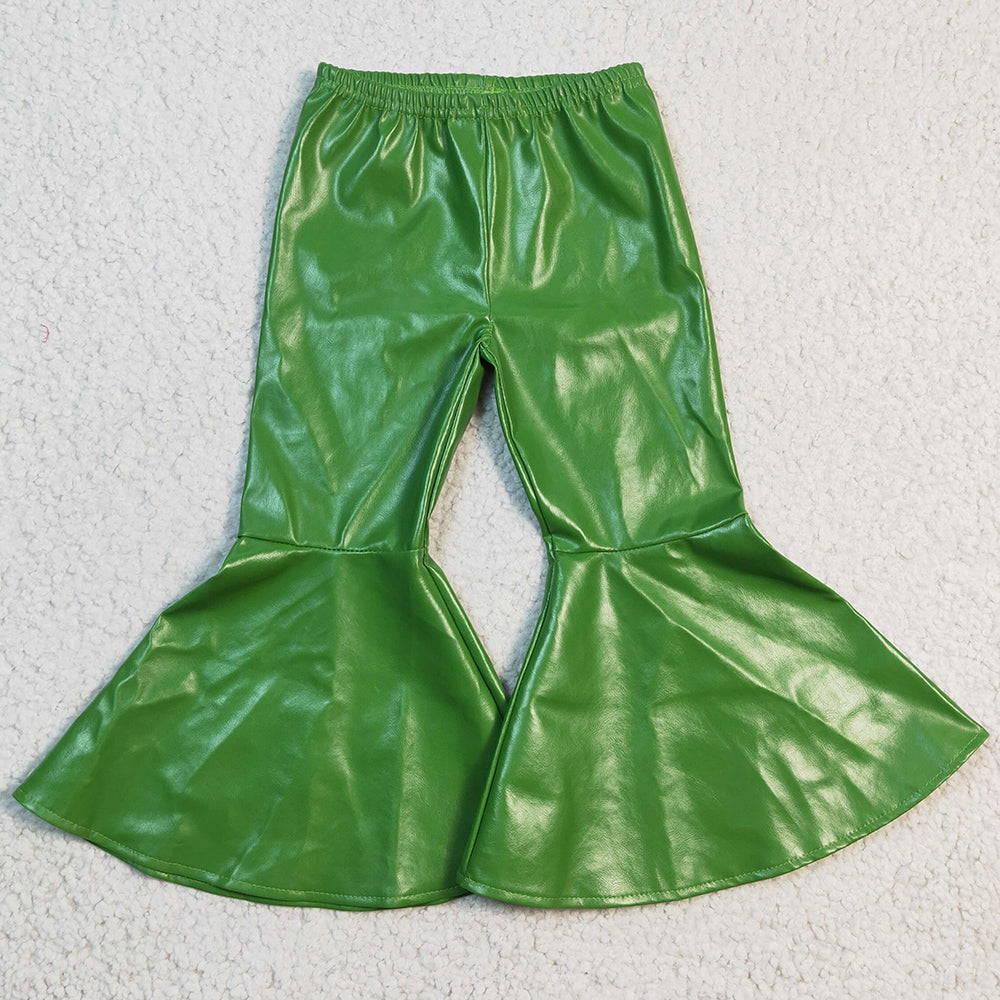 Green Girls Leather Bell Pants Boutique Kids Toddler Girls Bell Bottom Pants P0051