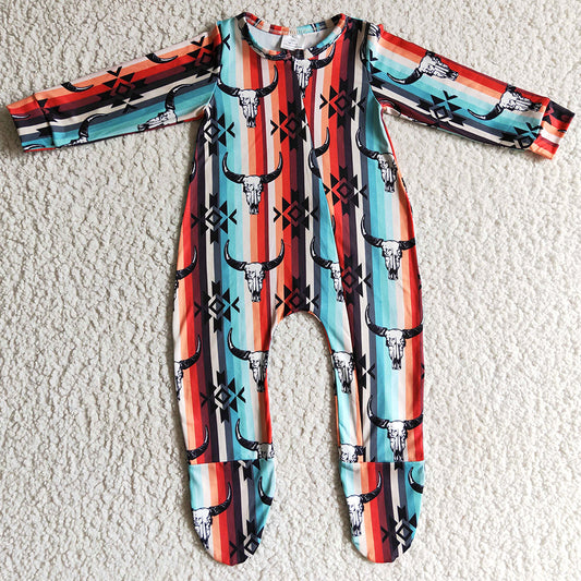 Cow Print Boutique Infant Baby Footie Romper Zipper Design Fall Kids Jumpsuit LR0169