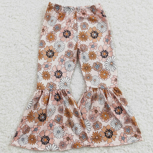 Hot Sale Baby Girls Pants Milk Silk Flower Print Bell Bottom Pant P0058