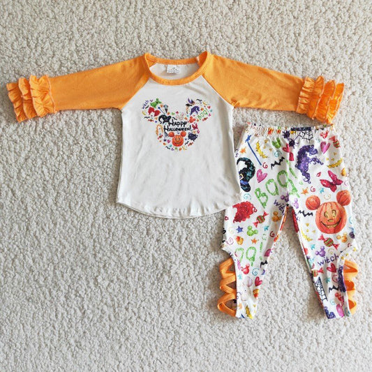 Halloween Fashion Girls Clothes Cartoon Print Boutique Baby Girl Clothes Toddler Outfits Fall Kids Clothing Set 6 B1-19