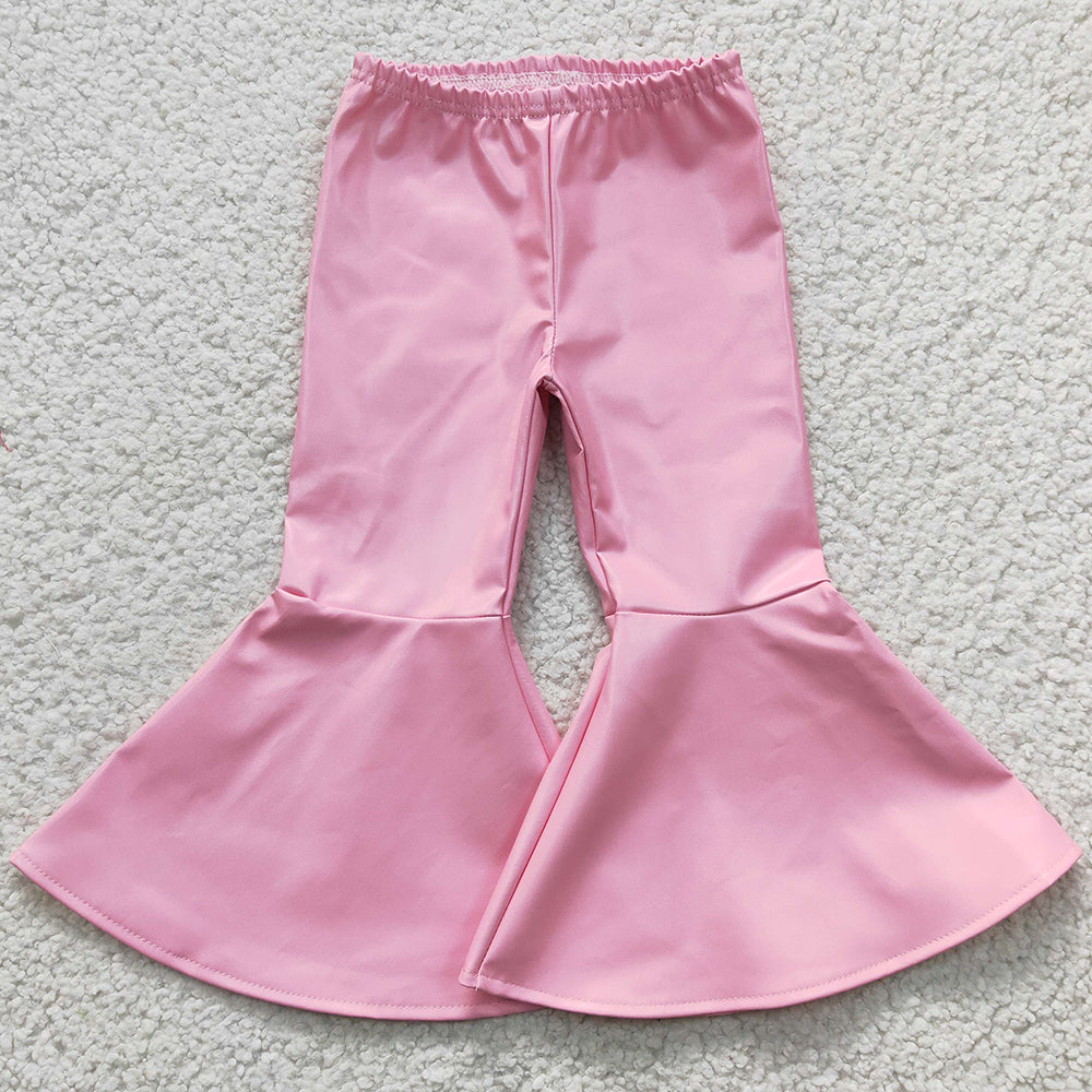 Pink Cute Girls Leather Pants Boutique Baby Girl Bell Bottom Pant P0049