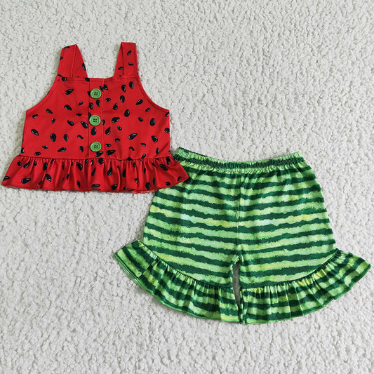 Hot Sale Toddler Girls Clothes Watermelon Print Cute Baby Girl Clothes Summer Kids Outfits B0-28