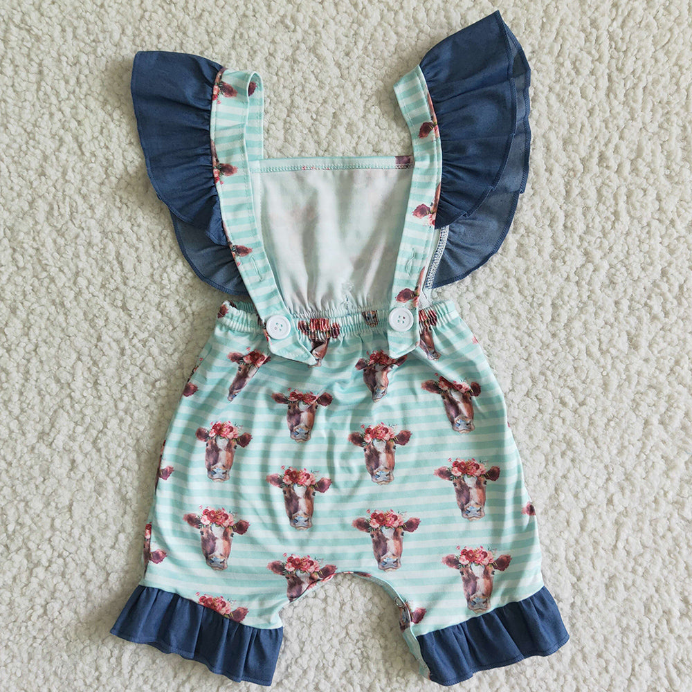 Western Style Summer Baby Girls Jumpsuit Romper Cow Print Toddler Girls Rompers SR0004