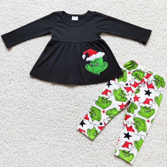 Christmas Toddler Girl Clothes Embroidery Boutique Kids Clothes Girls Tunic Top Legging Set 6 A3-13