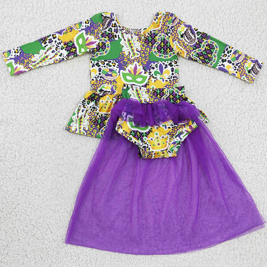 Mardi Gras Baby Girls Clothes Bummies with Yarn Set GLD0153