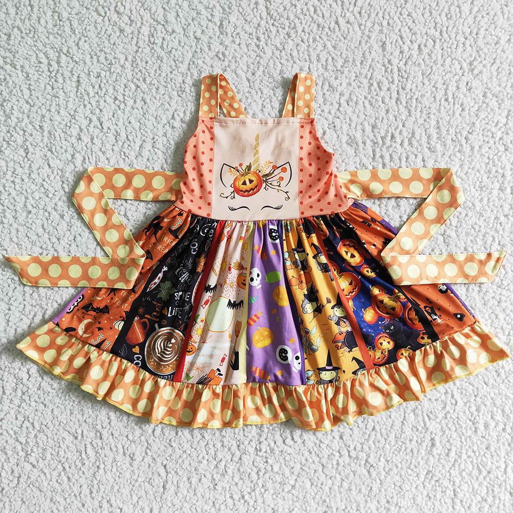 Pumpkin Design Baby Girls Dress Fashion Halloween Toddler Girls Twirl Dress Cute Girls Fall Dresses Boutique B18-11