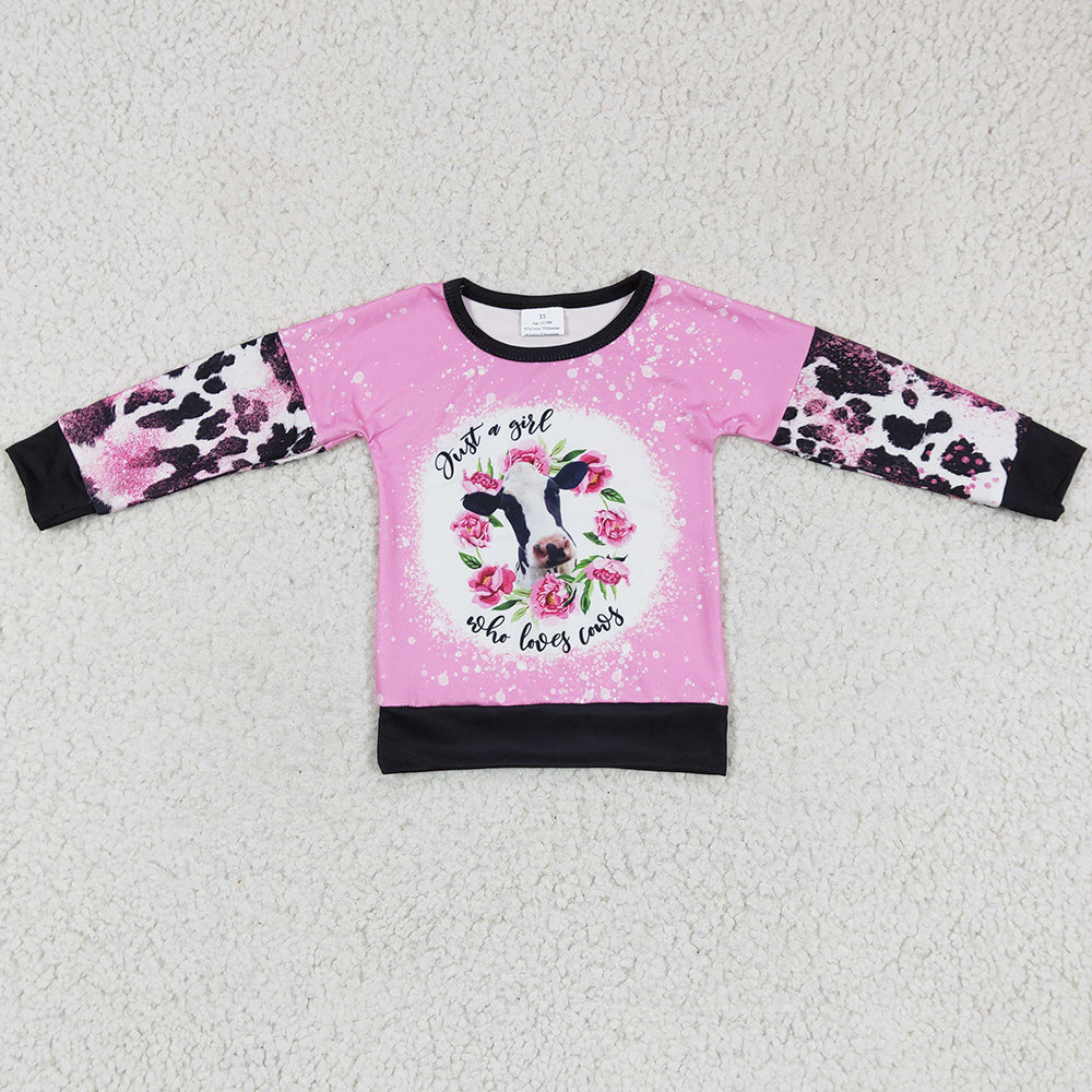 New Design Baby Girl Clothes Cow Print Long Sleeve Top Jeans Bell Pants Set GT0077