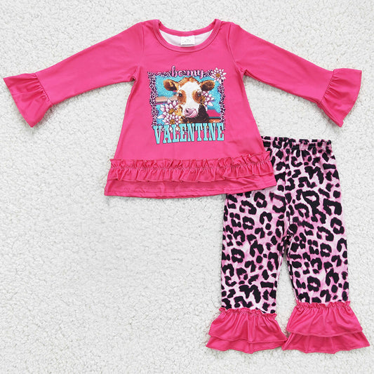 Wholesale Baby Girl Clothes Cow Print Be My Valentine Fashion Girls Boutique Outfits GLP0362