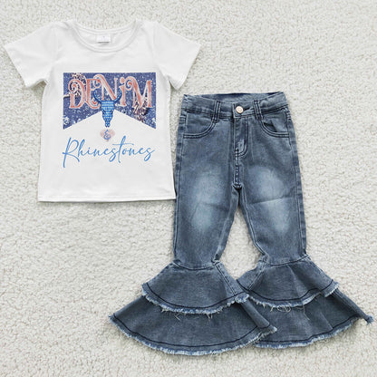 Fashion Baby Girls Clothes Cow Print Boutique Jeans Pants Set GSPO0531