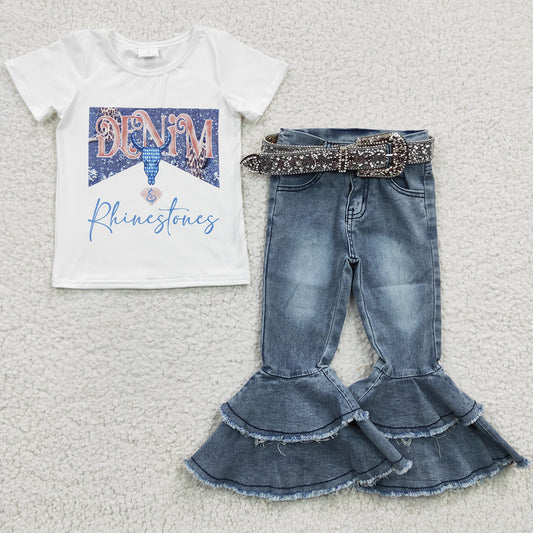 Fashion Baby Girls Clothes Cow Print Boutique Jeans Pants Set GSPO0531