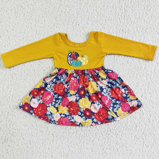 Fashion Baby Girl Dress Pumpkin Embroidery Girls Halloween Dress Fall Dresses GLD0003