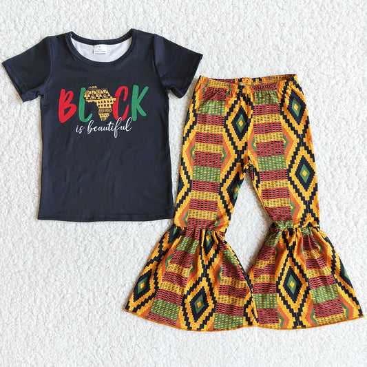Cute Baby Girl Clothes Black Boutique Girls Bell Bottom Outfits B7-16