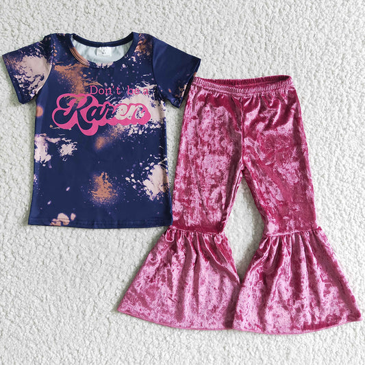 Hot Sale Baby Girl Clothes Short Sleeve Velvet Bell Pants Set A4-22