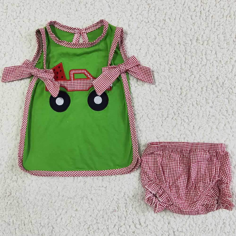 Summer Baby Girl Clothes Bummies Set Watermelon Embroidery Outfits GBO0048