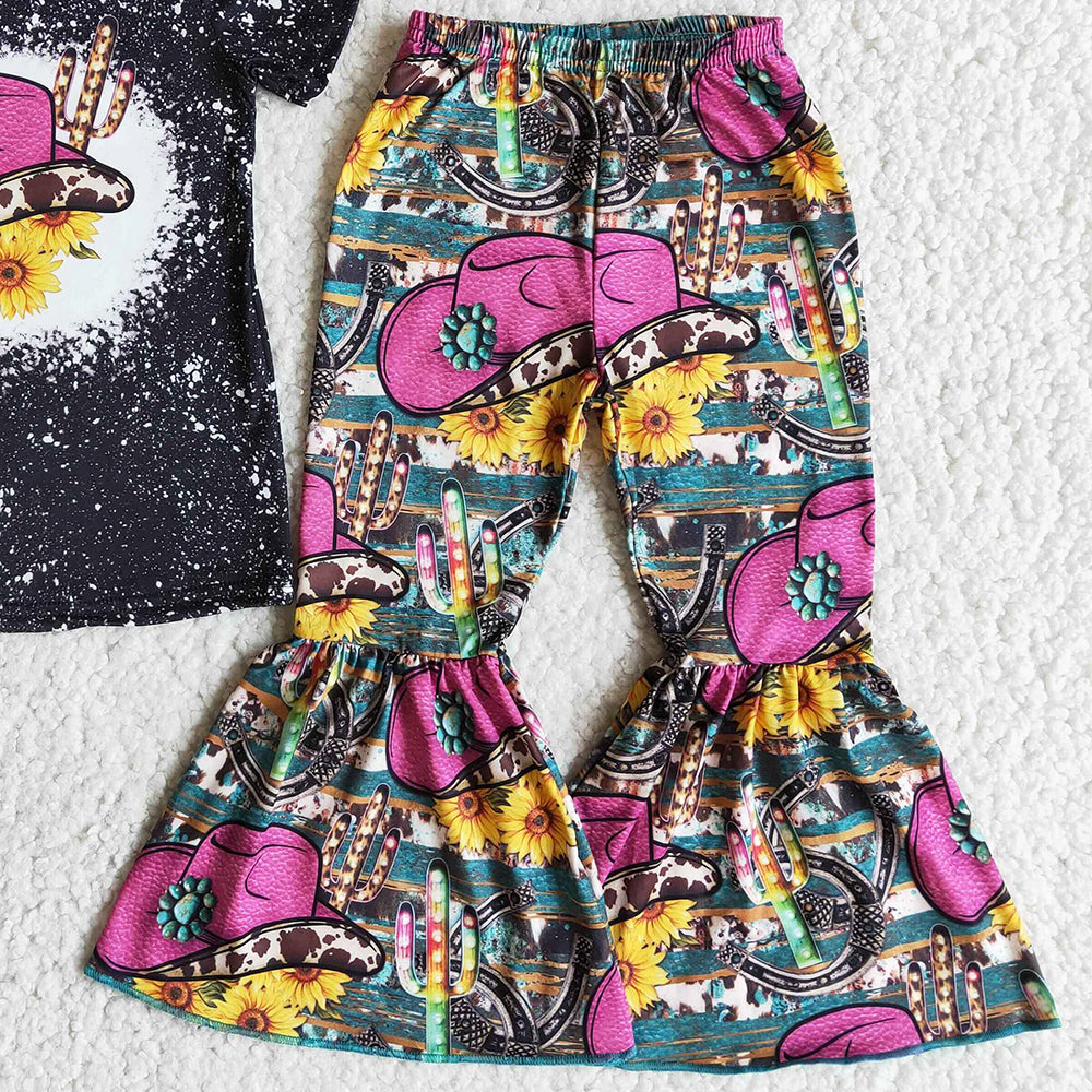 New Arrival Toddler Girls Clothes Set Summer Baby Girls Clothing Western Style Short Sleeve T-shirt Bell Pants Set Kids Outfits B2-1