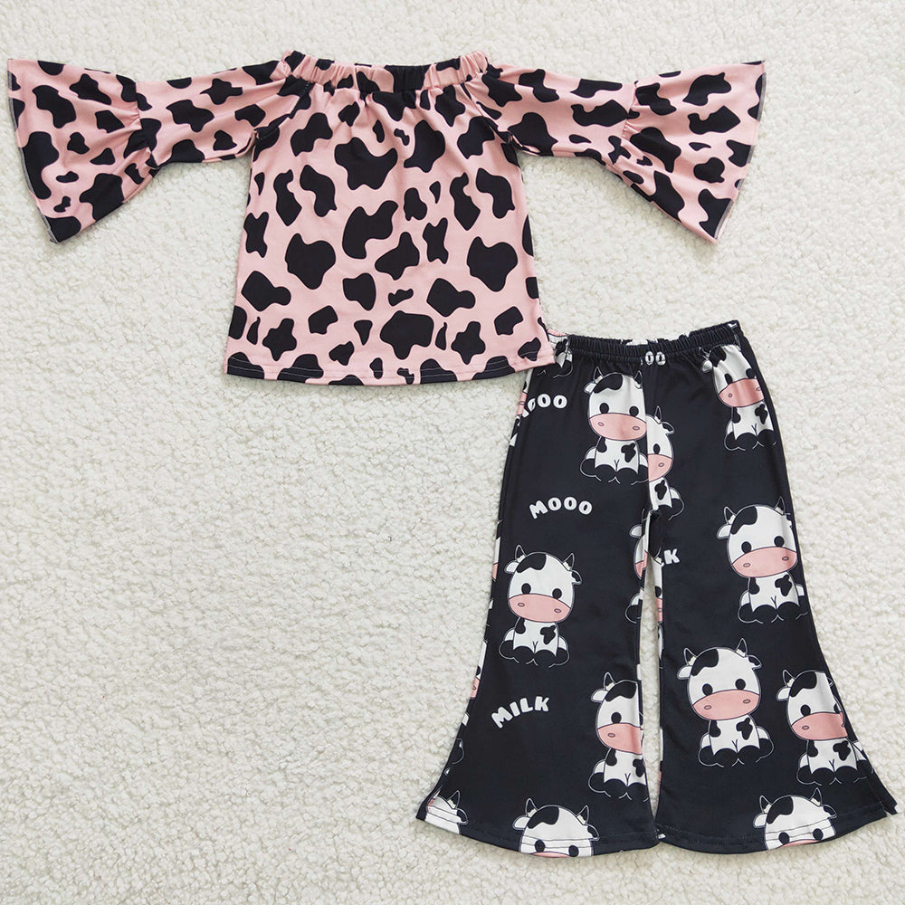 New Design Baby Girls Clothes Cow Print Cute Outfits GLP0376