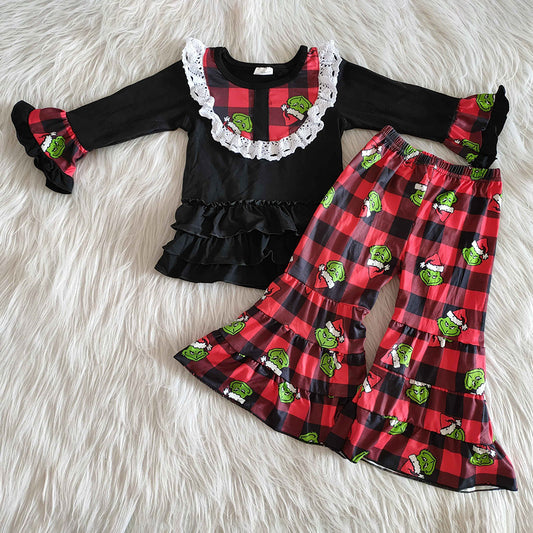 New Fashion Baby Girls Clothes Set Christmas Toddler Girls Clothes Long Sleeve Ruffle Pants Outfit 6 A12-29