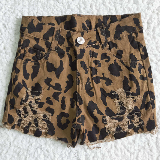 Hot Sale Baby Girls Denim Shorts Leopard Print Fashion Girls Jeans Shorts B4-16