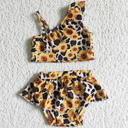 Sunflower Print Baby Girl Swimsuit Cute Baby Girls Designer Swim Clothes Fashion Girls Swimwear S0019