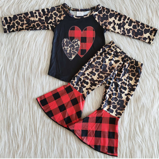 New Fashion Baby Girl Clothes Love Leopard Kids Clothing Valentine's Day Outfits 6 A12-27